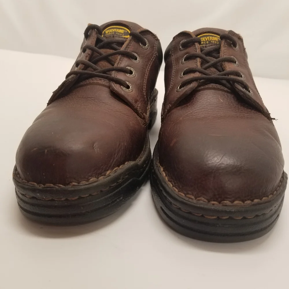 Wolverine Mens Size 9.5 Brown Leather Oxford Padded Heel Ortholite Dura Shocks
